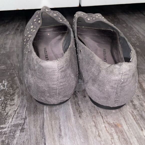 Gray suede and silver stud ballet flats with open toe - Picture 3 of 5
